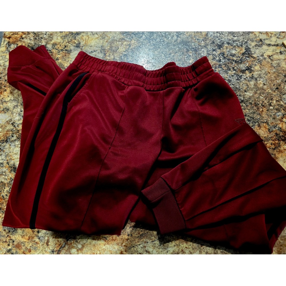 Guess Los Angeles Mens Track Pants Burgundy Red Side Stripe Joggers Medium